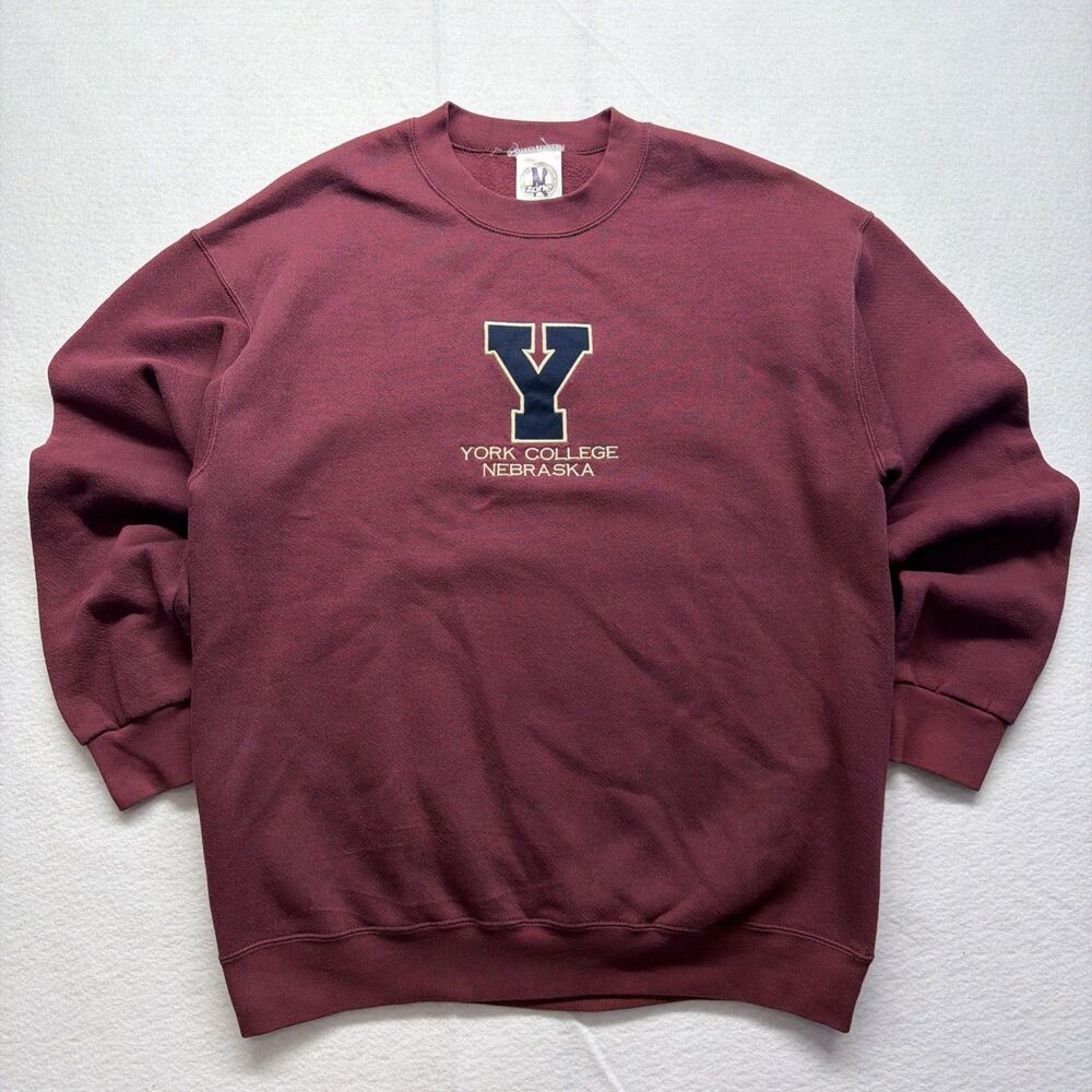 Vintage Y2K York College Nebraska Sweatshirt Mens L USA Made Embroidered 90s
